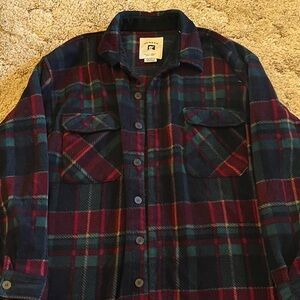 Men's Plaid Lightweight Shirt Jacket - Dark Blue & Red